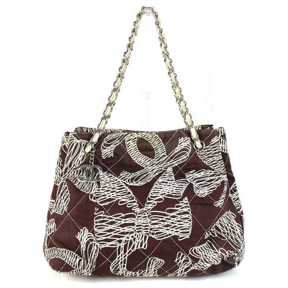 CHANEL Vintage CC Coco Mark Logo Quilted Tote Bag with Double Chain Shoulder ...